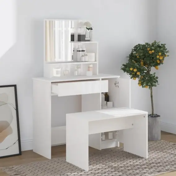 Zestaw z toaletką, biały z połyskiem, 86,5 x 35 x 136 cm Lumarko! - Hurtownia wielobranżowa Lumarko Oferta limitowana
